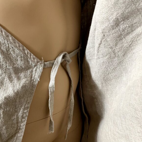 Beige Linen Tie Side Scoop Neck Sleeveless Maxi Apron Dress with Pockets OSFM - Picture 5 of 6